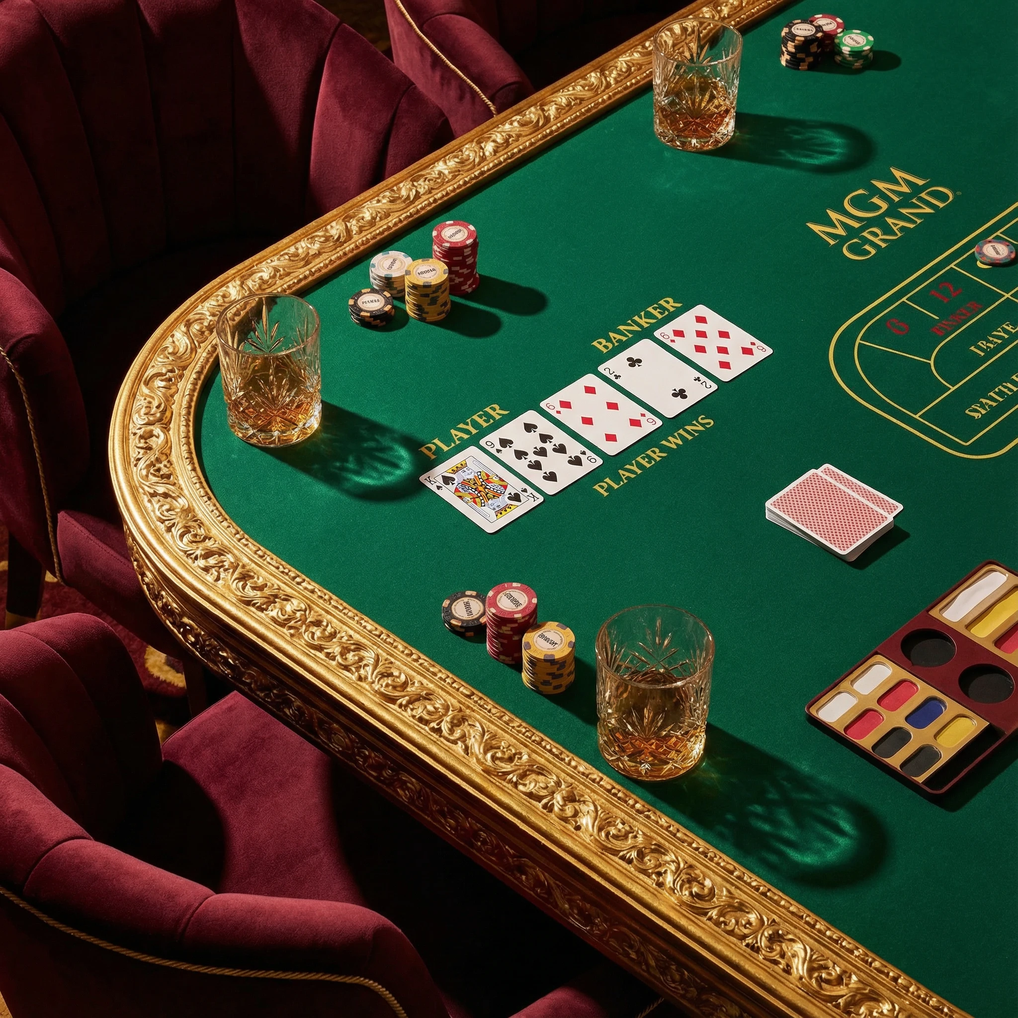 Mesa de bacará elegante estilo casino de lujo